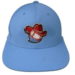 Baseball Logo Patch Fitted Hat Blue Medium Solid Vent Holes Champro